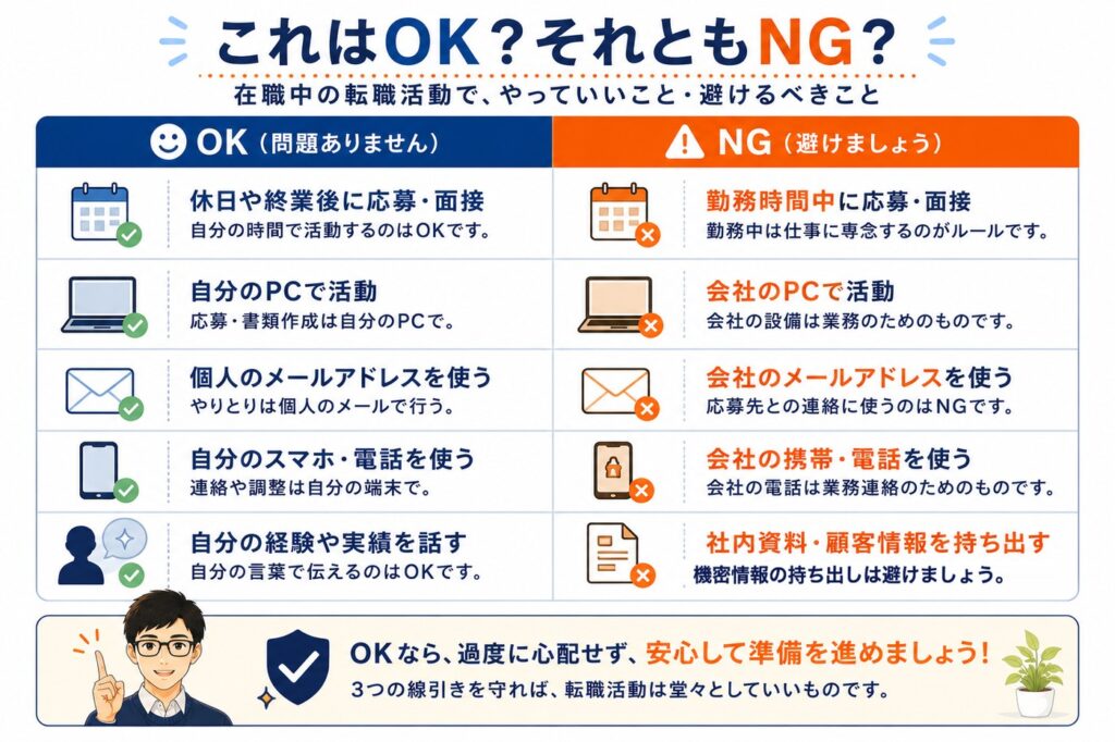 在職中の転職活動でやっていいこと・避けるべきことの比較表